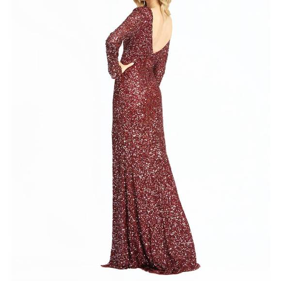 NEW MAC DUGGAL Long Sleeve Beaded Gown In Berry - Picture 2 of 3